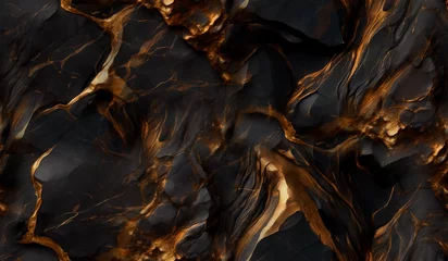 Rolgordijnen Black obsidian stone and gold veins texture © Romane