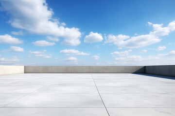 Empty concrete floor on the rooftop with the blue sky