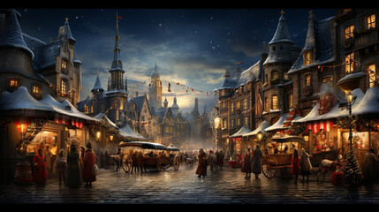An image of a bustling market filled with people shopping for festive decorations and treats to celebrate the New Year 