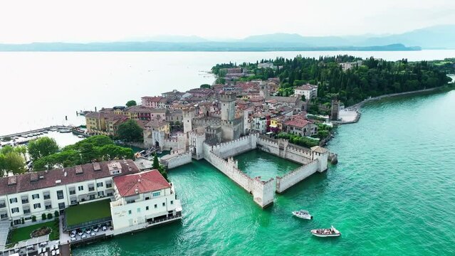 Aerial View of Scaliger Castle, City and Peninsula of Sirmione