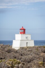Fototapeta na wymiar Amphitrite Lighthouse in Ucluelet along the Wild Pacific Trail