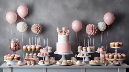 Gender Party Dessert Table in minimalist style. AI generated