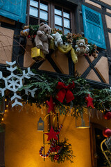 Christmas decorations in Eguisheim village⁩, Alsace, France