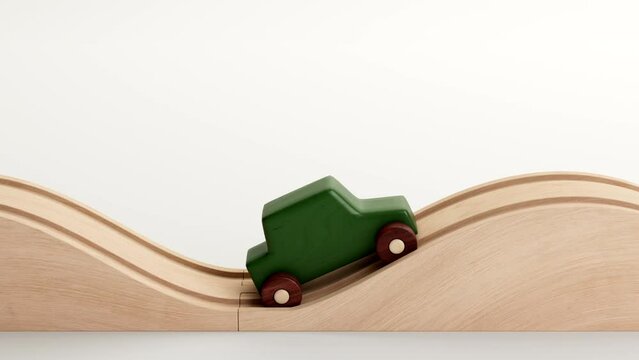 Wood Toy Car Rolling on Hill or Roller-coaster