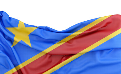 Flag of the Democratic Republic of the Congo (DRC) isolated on white background with copy space above. 3D rendering