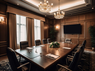 Fototapeta premium Classic conference room with a touch of refinement. AI Generated.