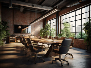 Furniture-rich loft conference room, well-lit ambiance. AI Generated.