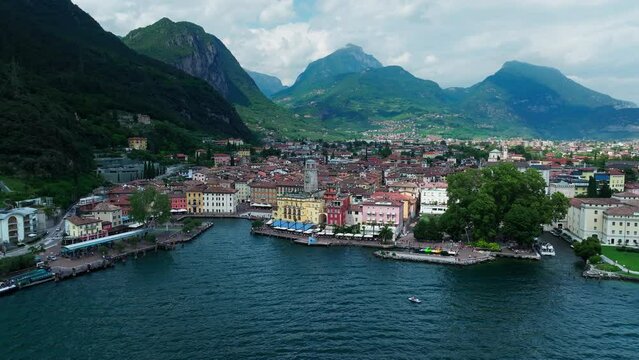 Aerial view of city Riva del Garda and Lago di Garda