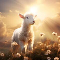 Obraz premium sheep in the field - generative ai