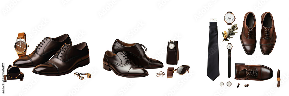 Wall mural Men s accessories and black shoes on a transparent background