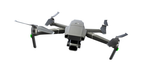 Flying drone with rotating blades on a transparent background