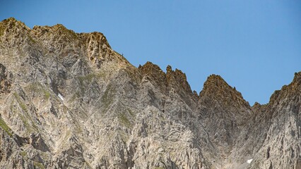 Picturesque Nordkette mountain range in Tirol, Austria is visible from the Olympic city of Innsbruck