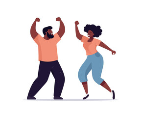 African man and woman having fun with their hands up. Vector illustration design.