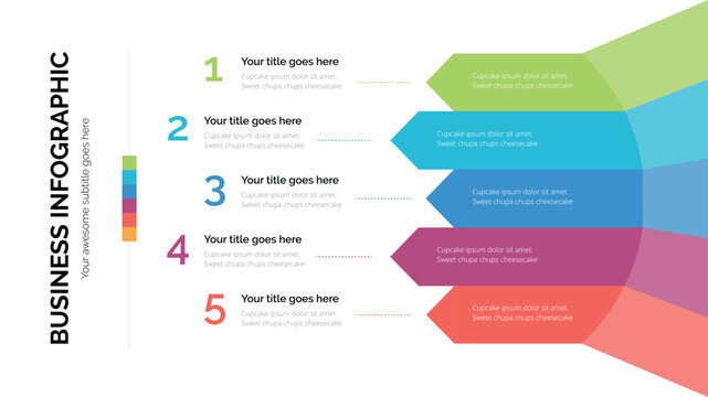 Arrow list business infographic with five list. Suitable For Presentation Template With 16x9 Aspect Ratio