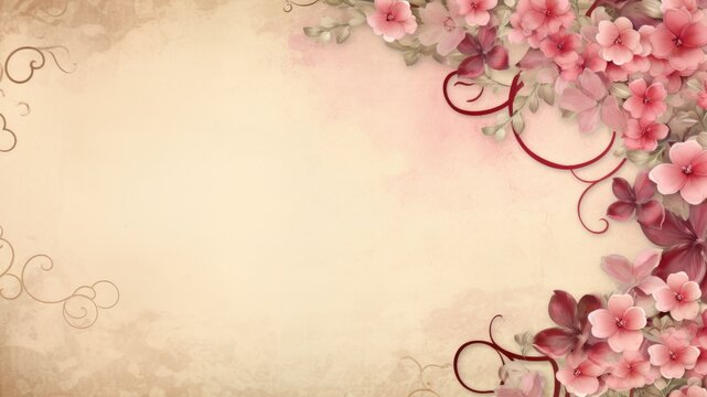 Pink flowers on vintage background, wedding wishes for affectionate moments, layout for wedding marriage wishes and celebration background with copy space for text