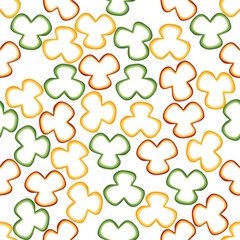 Set of seamless vector patterns with fruits and vegetables Sliced ​​sweet pepper, cute design. Modern bright colors for cover paper, interior fabrics, backgrounds, and other users.