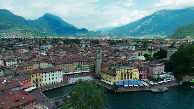 Aerial view of city Riva del Garda and Lago di Garda