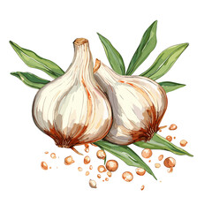 Garlic watercolor vector illustration, Vegetable isolated on transparent background, AI Generative