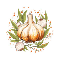 Garlic watercolor vector illustration, Vegetable isolated on transparent background, AI Generative