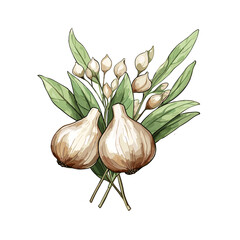 Garlic watercolor vector illustration, Vegetable isolated on transparent background, AI Generative