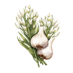 Garlic watercolor vector illustration, Vegetable isolated on transparent background, AI Generative