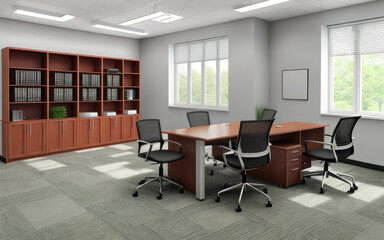 Photorealistic interior study room or work office indoor minimalist modern