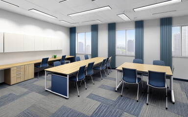 Photorealistic interior study room or work office indoor minimalist modern