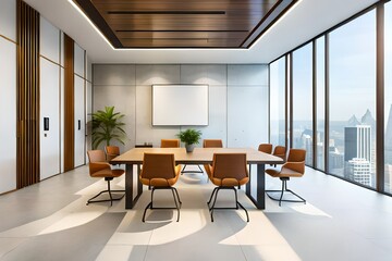 Empty meeting room in office with skin colure chairs and table