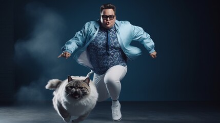 man with a fat British short hair cat illustration generative ai 