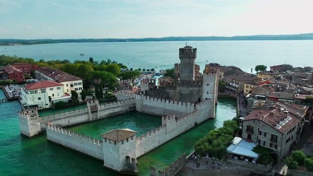 Aerial View of Scaliger Castle, City and Peninsula of Sirmione