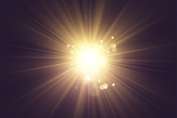 Obraz premium Special lens flash, light effect. The flash flashes rays and searchlight. illust.White glowing light. Beautiful star Light from the rays. The sun is backlit. Bright beautiful star. Sunlight. 