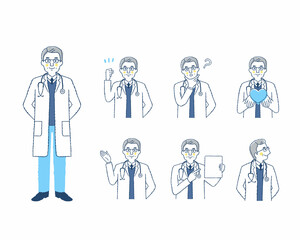 男性医療従事者の表情　バリエーションセット