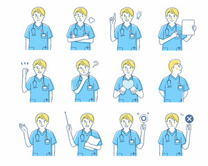 男性医療従事者の表情　バリエーションセット