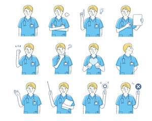 男性医療従事者の表情　バリエーションセット