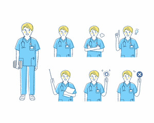 男性医療従事者の表情　バリエーションセット