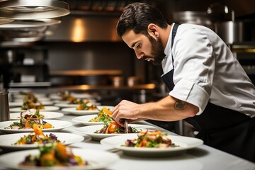 Elevated Cuisine: Chef's Artful Dish Plating. AI generated