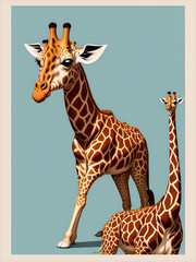 Obraz premium Childrens drawing in the outline style Giraffe. Generated by AI