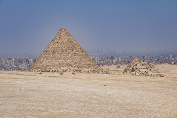 pyramids of giza, view over cairo, city of cairo, egypt