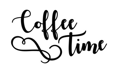 Coffee Time black fancy calligraphy text on white background