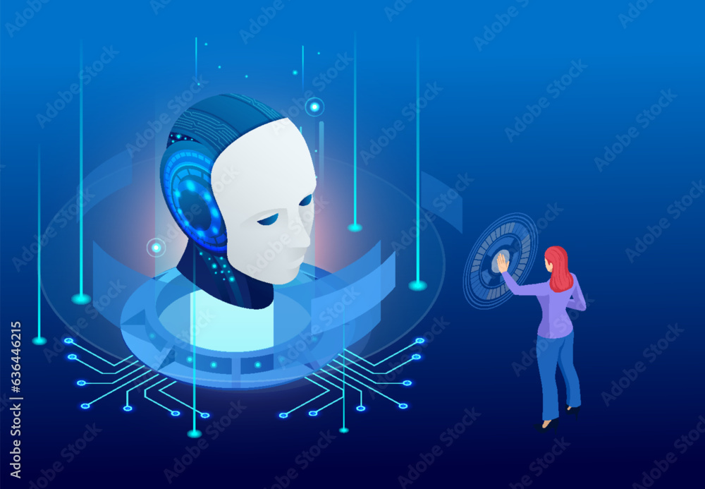 Poster isometric artificial intelligence, knowledge expertise intelligence learn. internet connect chat, ch