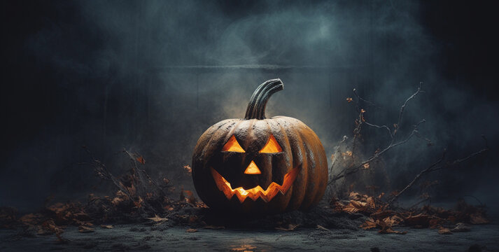 Scary halloween pumpkin on with dark grey background