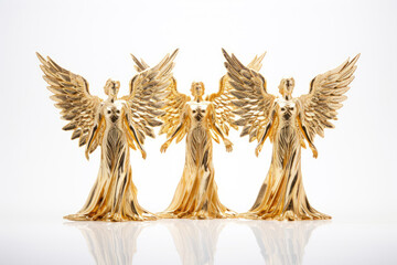 Christmas golden angels on white background