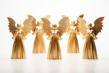 Christmas golden angels on white background