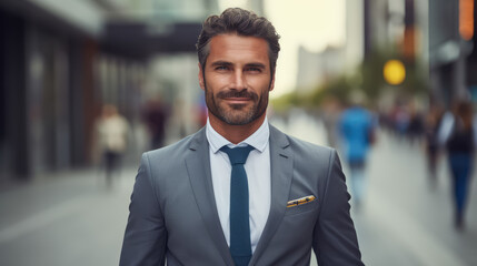 Fototapeta premium 40 years old business man Entrepreneur businessman standing on the sidewalk