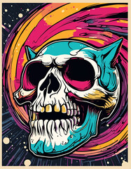 Head skull neon - T-shirt Designs Vector