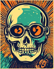 Head skull neon - T-shirt Designs Vector