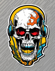 Head skull neon - T-shirt Designs Vector