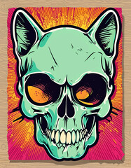 Head skull neon - T-shirt Designs Vector