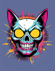 Head skull neon - T-shirt Designs Vector