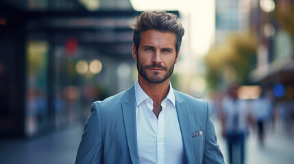 Obraz premium Elegant business man standing on the sidewalk